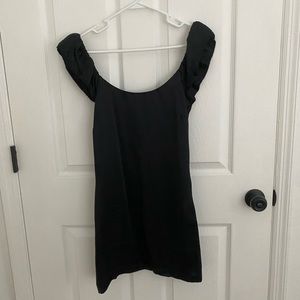 Bebe Sexy Open Back Ruffle Mini Cocktail Dress 100% Silk Black XS